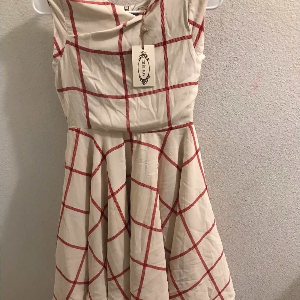 Mia Joy Red and Cream Plaid Sleeveless Dress NWT